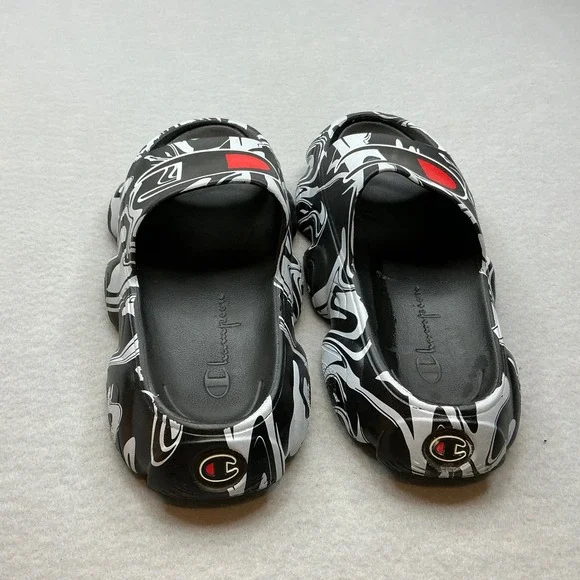 Champion IPO Warped Slides Black White Marble Swirl Sandals Mens Size 13 - Picture 2 of 14